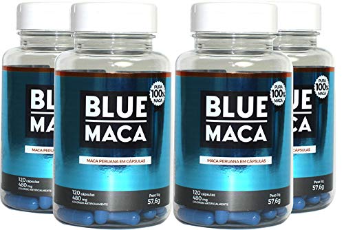 Blue Maca - Maca Peruana - 4 Potes com 120 Cápsulas em Cada Pote - Pura Premium e Sem Misturas
