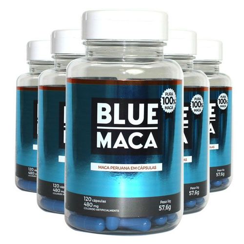 Blue Maca - Maca Peruana - 5 Potes com 120 Cápsulas em Cada Pote. - Pura Premium e Sem Mistura
