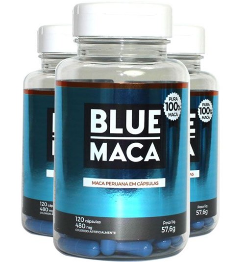 Blue Maca - Maca Peruana - 3 Potes com 120 Cápsulas em Cada Pote. - Pura Premium e Sem Misturas