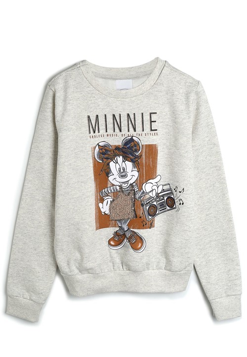 Blusa de Moletom Disney Infantil Minnie Cinza