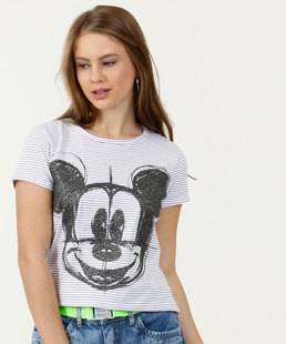 Blusa Feminina Listrada Estampa Mickey Disney