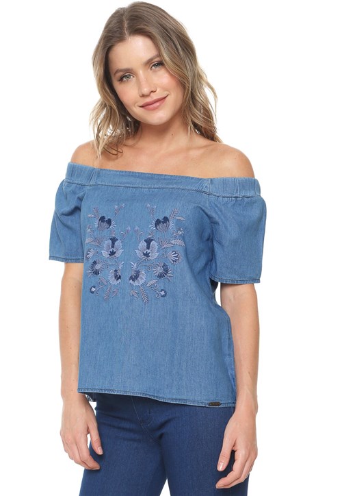 Blusa Jeans Hering Ombro a Ombro Azul