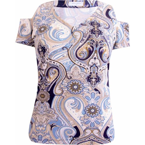 Blusa Pau a Pique Estampada Azul