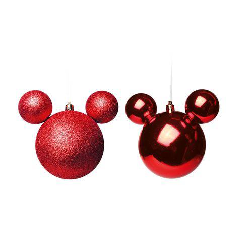 Bola Árvore Natal Disney 10Cm C/ 2 Pçs Vermelha