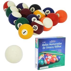 Bola Bilhar Sinuca Snooker Numerada 1 a 15 e 1 Bola Branca com 16 Peças