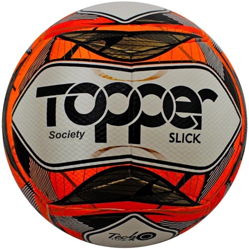Bola de Futebol Society Slick Branco/Laranja 2019 Topper