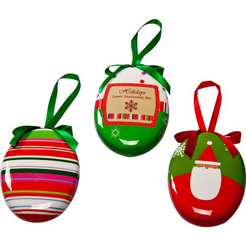 Bola de Natal Oval Decorada,11 Cm, Colorida, 3 Unidades - Christmas Taditions