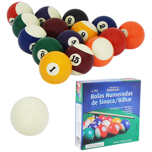 Bola Numerada para Sinuca / Bilhar de 1 a 15 + Bola Branca 16 Pecas 5cm de Ø