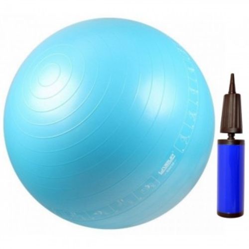 Bola Suica 65 Cm com Ilustracao para Pilates e Yoga Cor Azul + Bomba de Dupla Acao de Mao