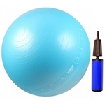 Bola Suica 65 Cm com Ilustracao para Pilates e Yoga Cor Azul + Bomba de Dupla Acao de Mao