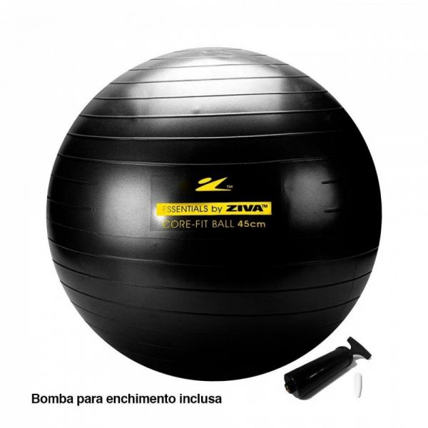 Bola Suica para Pilates Yoga Fitness C/ Bomba 45 Cm Preto Ziva