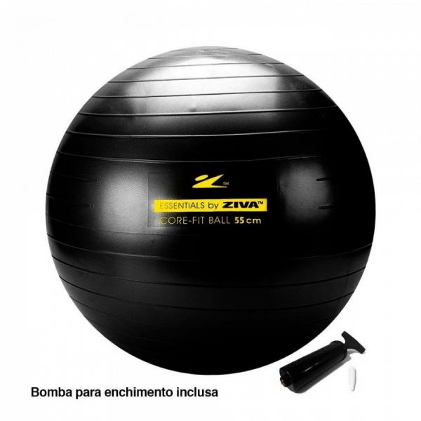 Bola Suica para Pilates Yoga Fitness C/ Bomba 55 Cm Preto Ziva