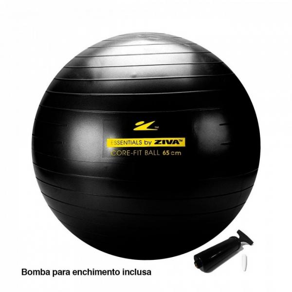 Bola Suica para Pilates Yoga Fitness C/ Bomba 65 Cm Preto Ziva