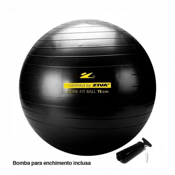 Bola Suica para Pilates Yoga Fitness C/ Bomba 75 Cm Preto Ziva