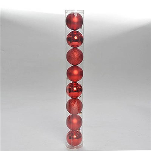 Bolas em Tubo - Brilho Glitter Mate Vermelho (7cm) 08 Unidades