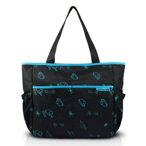Bolsa de Bebê Estampada Preto/Azul Poliéster Jacki Design