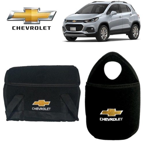 Lixeira+Bolsa Ferramenta Chevrolet Tracker Preto Bordado