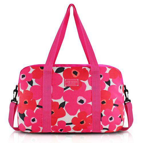 Bolsa Mala de Viagem Academia com Alça Ajustável Estampada Flores Jacki Design Pink