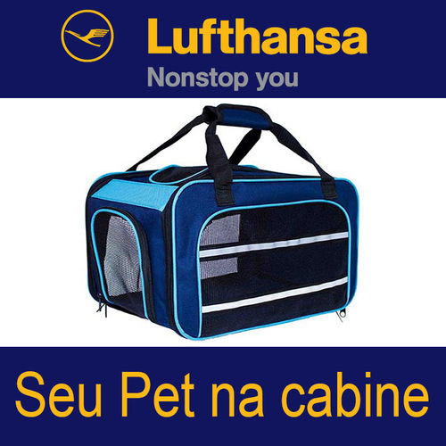 Bolsa para Transportar Seu Pet na Cabine do Avião - Cia LUFTHANSA - (Cor Azul) - Eleva Mundi