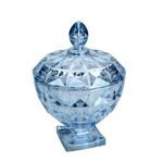 Bomboniere De Cristal Com Pe E Tampa Diamant Azul 24cm Wolff 26650