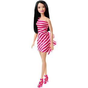 Boneca Barbie Fashion And Beauty - Morena Vestido Listrado Rosa Fxl70