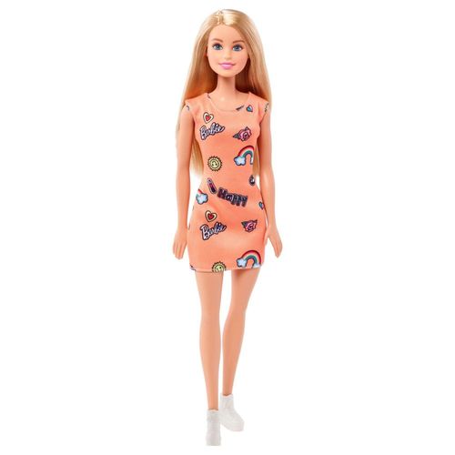 horsepower Nutrition melody 🏷️【Tudo Sobre】→ Boneca Barbie Fashion Beauty Loira Básica Vestido Laranja  T7439/FJF14 - Mattel