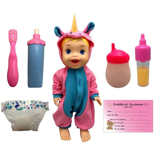 Tudo sobre 'Boneca Bebê Baby Menina My Little Collection com Pijama de Unicórnio Faz Xixi e Acompanha Acessórios Mamadeira Certidão de Nascimento Fraldinha Escova e Pasta de Dentes - Divertoys'