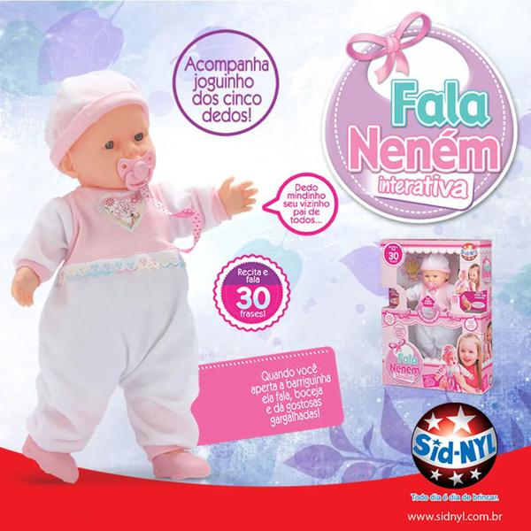 Boneca Bebê Infantil para Criança Fala Neném Interativa 30 Frases - Sid Nyl