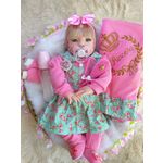 Boneca Bebe Loira Reborn Júlia 53 Cm com Canguru Sapatinhos Total 15 Itens