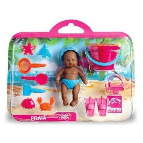 Boneca Bebê Mania Praia 4507 Negra - Roma Brinquedos