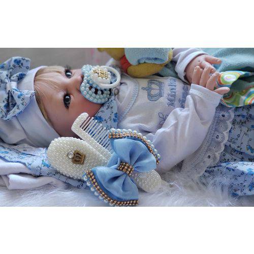 Boneca Bebê Real Reborn Brinquedo Surpresa Menina Azul Loira