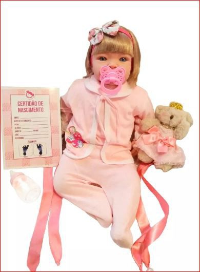 Tudo sobre 'Boneca Bebê Realista Loira - Enxoval Completo - Kaydora Brinquedos'