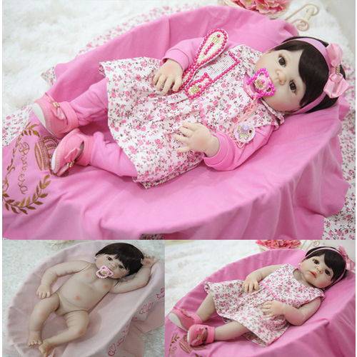 Boneca Bebê Reborn Corpo de Silicone Enxoval Completo Rosa