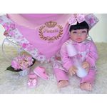 Boneca Bebe Reborn Morena Laura 53 Cm com Canguru Sapatinhos e 13 Itens