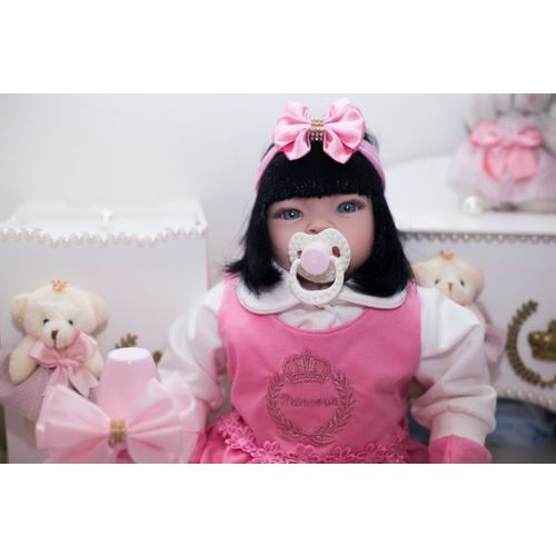 Boneca Bebê Reborn Morena Pink Princesa Itens Enxoval Completo