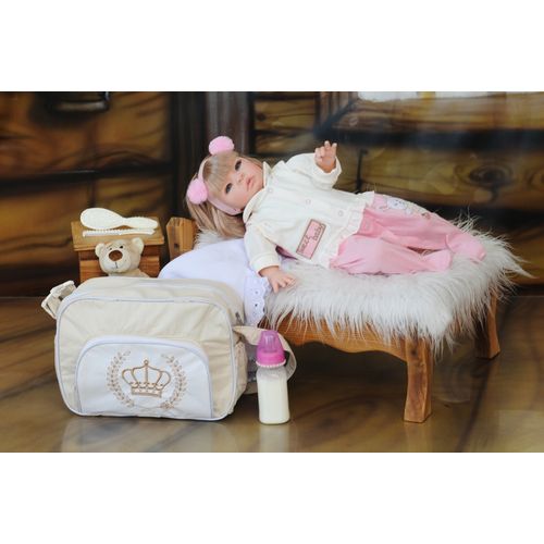 Boneca Bebê Reborn Princesa Loira Roupa Creme/Rosa 53cm