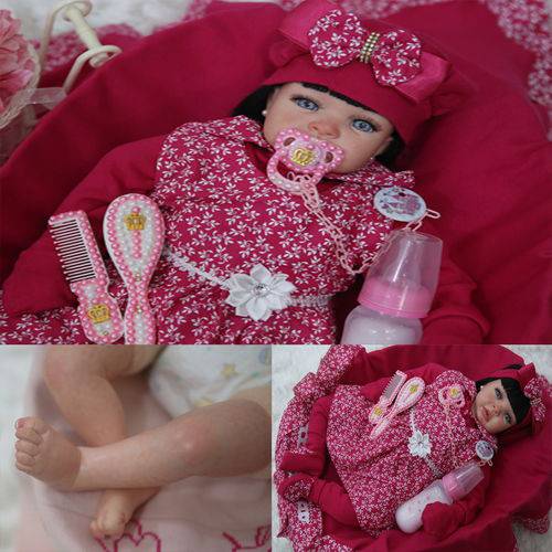 Boneca Bebê Reborn Realista Pintada Á Mão 52 Cm Enxoval Rosa Pink