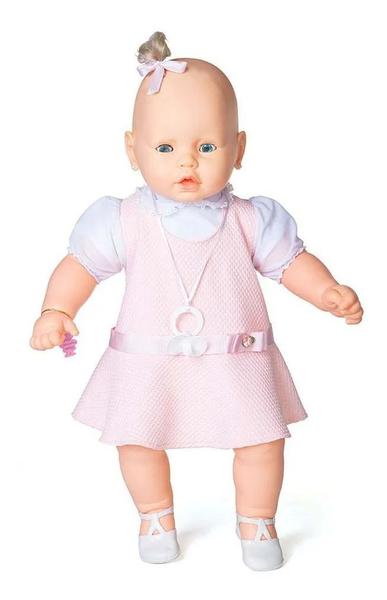 Boneca Gigante 60cm Meu Bebê Loira Vestido Rosa - Estrela