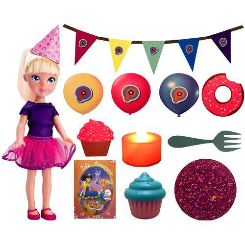Tudo sobre 'Boneca Grande Polly Pocket - Festa de Aniversário - com Acessórios Cupcake Velinha Mágica Convite e Chapéus - Parabéns Feliz Aniversário - 38 Centímetros de Altura - Pupee Brinquedos'