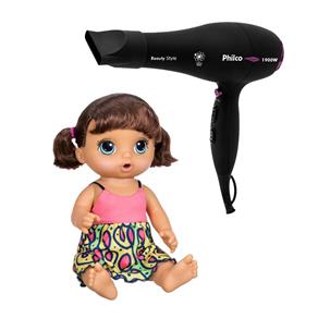 Boneca Hasbro Baby Alive - Adoro Macarrão + Secador de Cabelos Philco Beauty Style com 2 Temperaturas 1900W 220 V – Preto