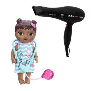 Boneca Hasbro Baby Alive - Cuida de Mim + Secador de Cabelos Philco Beauty Style com 2 Temperaturas 1900W 110 V – Preto
