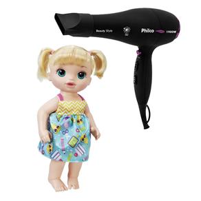 Boneca Hasbro Baby Alive - Escolinha + Secador de Cabelos Philco Beauty Style com 2 Temperaturas 1900W 220 V – Preto