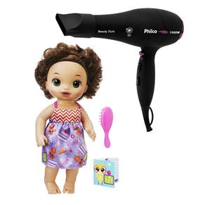 Boneca Hasbro Baby Alive - Escolinha + Secador de Cabelos Philco Beauty Style com 2 Temperaturas 1900W 110 V – Preto