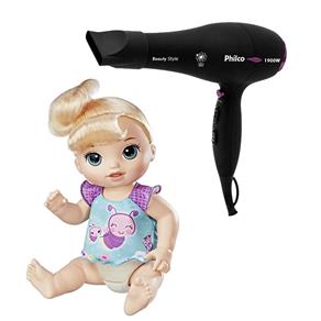 Boneca Hasbro Baby Alive - Fraldinha Mágica + Secador de Cabelos Philco Beauty Style com 2 Temperaturas 1900W 110 V – Preto