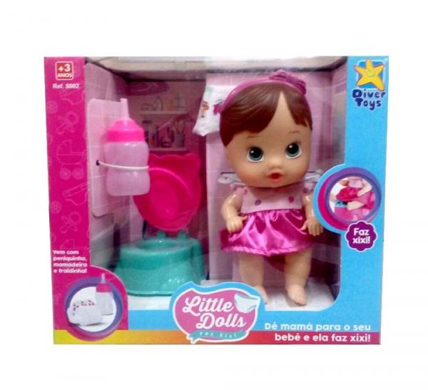 Boneca Little Dolls Faz Xixi Morena 8002 Diver Toys - Divertoys
