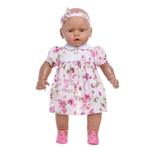 Boneca Meu Bebê Negra 60 Cm - Estrela - Vestido Rosa