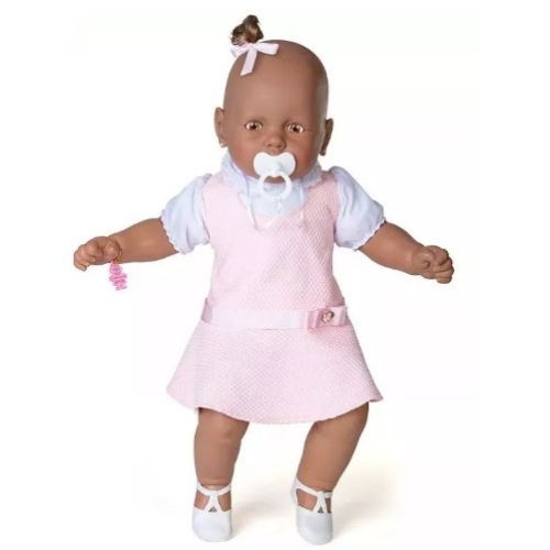 Boneca Meu Bebê Negra Vestido Rosa 60 Cm Estrela