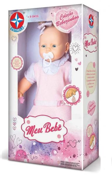 Boneca Meu Bebê Vest Rosa Estrela 60 Cm