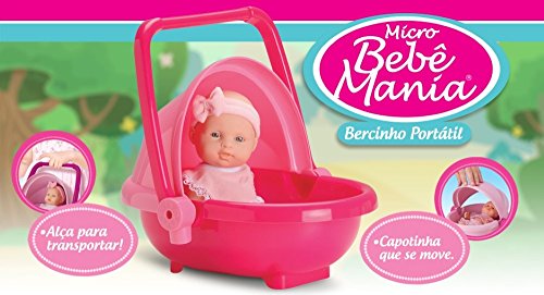 Boneca Micro Bebê Mania - Bercinho Portatil 5358 - Roma Brinquedos