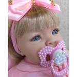 Boneca Tipo Reborn Bebê Realista + Kit Acessórios 13 Itens Loira Linda Princesa